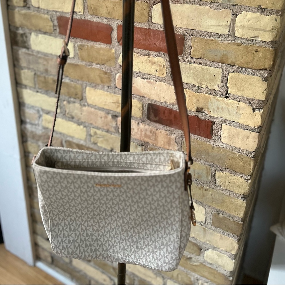 Michael Kors Cream Shoulder Bag with Signature MK Pattern